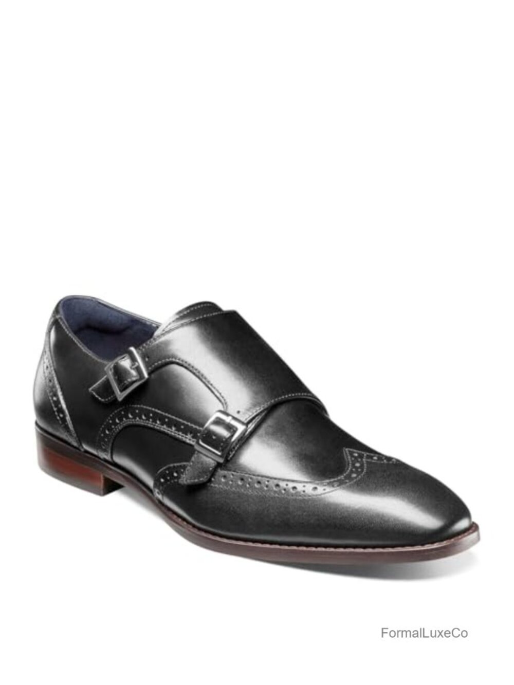 Karson Wingtip Double Monk Strap Burnished Leather Oxfords